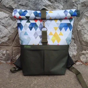 Zöld háromszöges rolltop hátizsák